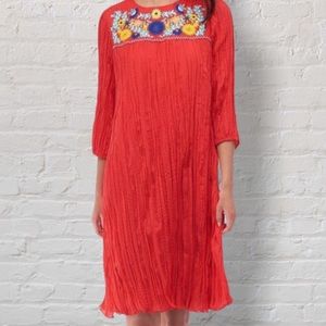 Label by Five Twelve Red Blue Yellow Floral Embroidered 3/4 Sleeve Boho Dress